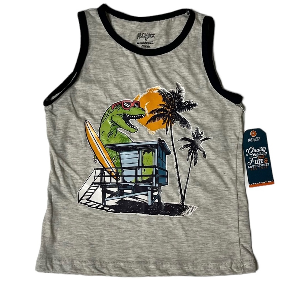 ALEX&JACK New With Tags Boys Gray Dino Graphic Sleeveless Top Size 5